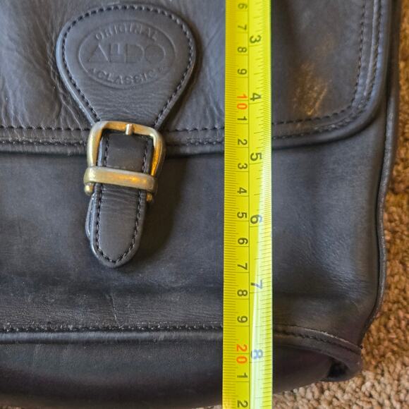 Vintage ALDO Leather Shoulder Bag Purse Black Y2K 90s Satchel Buckle Minimalist - Picture 9 of 10